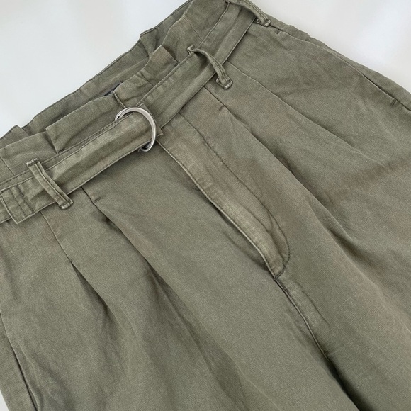 Abercrombie & Fitch Women's Green Linen Blend High Waist Paperbag Pants SMALL - Picture 5 of 10